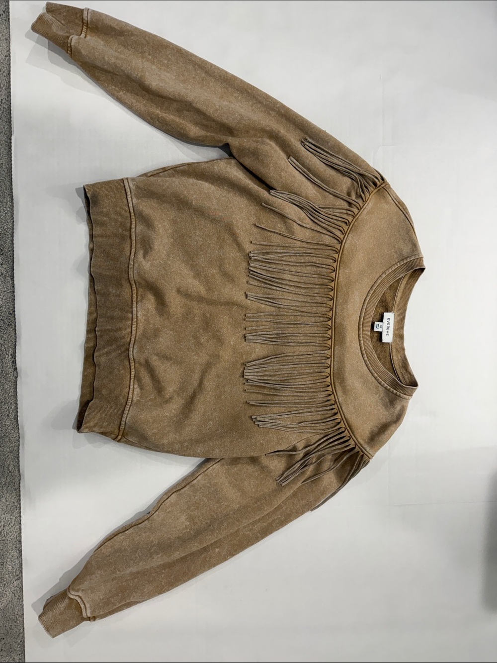 Evereve Beige Fringe Crewneck Sweatshirt